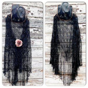 70s Stevie Nicks black crochet piano scarf shawl